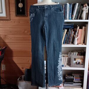 Chico's Platinum painted, rhinestone jeans